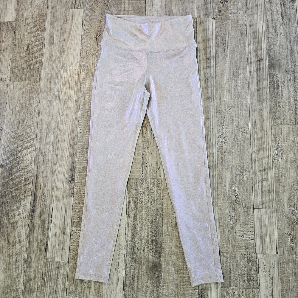 Mono B Iridescent Holo Foil High-Waisted Legging Pink Metallic Foil Size Small